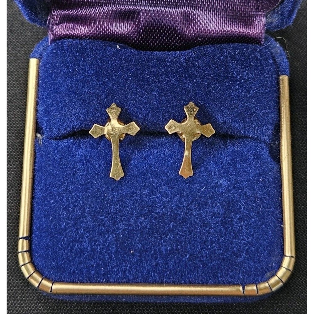 18K Yellow Gold Cross Stud Earrings .30 grams 12mm